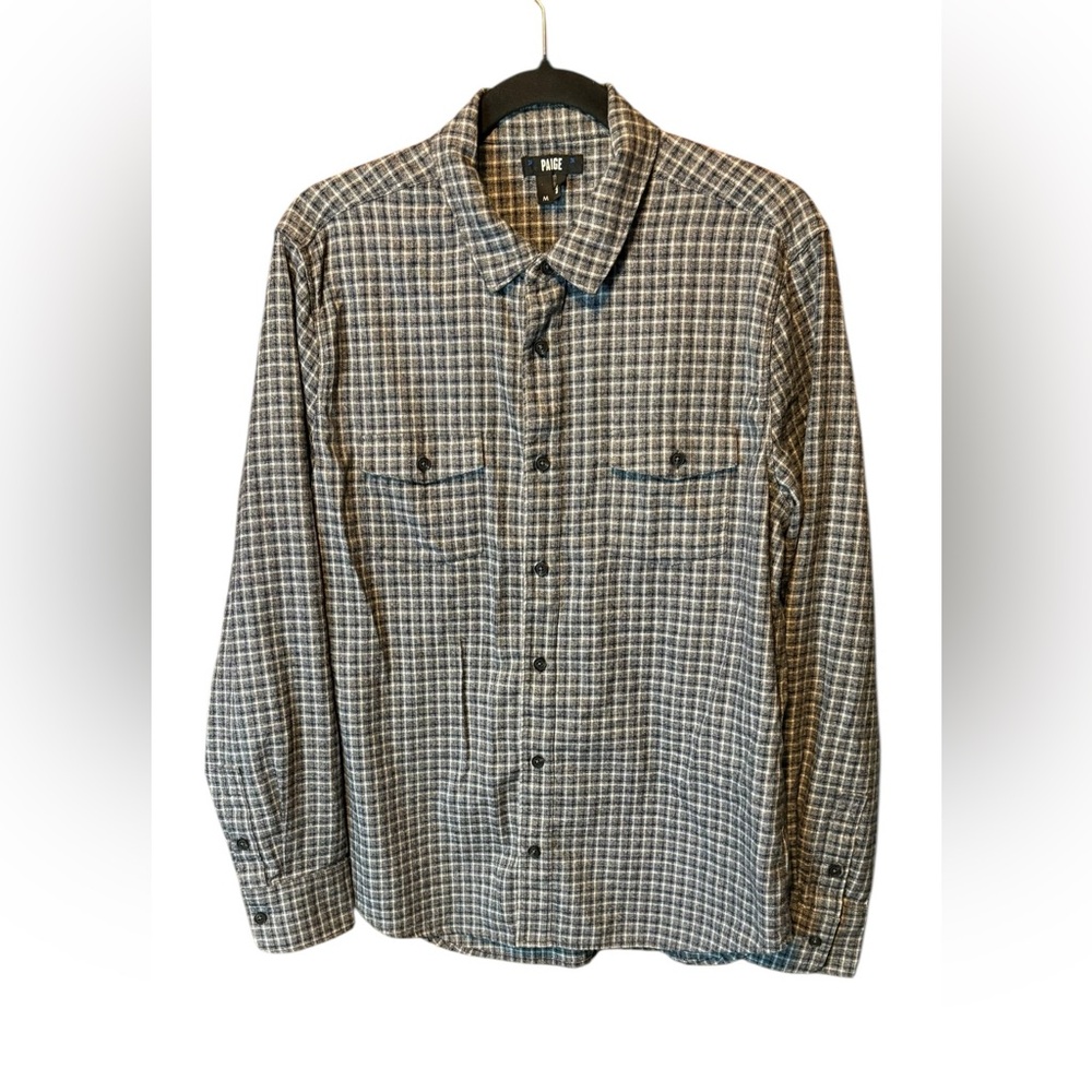 PAIGE Blue White Plaid Button Down Shirt Medium Preppy Lightweight